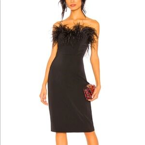 LPA Strapless Ostrich Feather-Trimmed Black Dress NWT Small